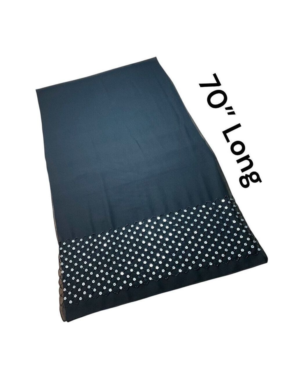 UNBRANDED Chiffon Scarf with Beading and Sequins Detail 70” Length.